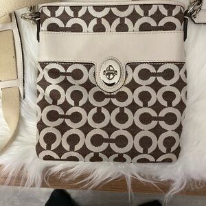 Coach Cream and Brown Geometric Crossbody Bag